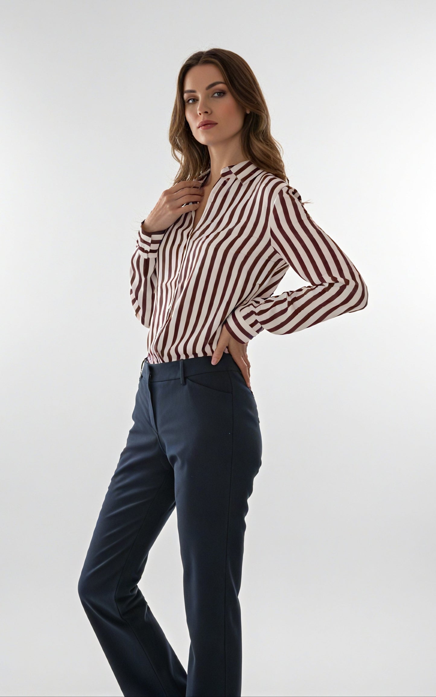 Long Sleeve Button Down Shirt, Classic Blouse with Pearl Buttons