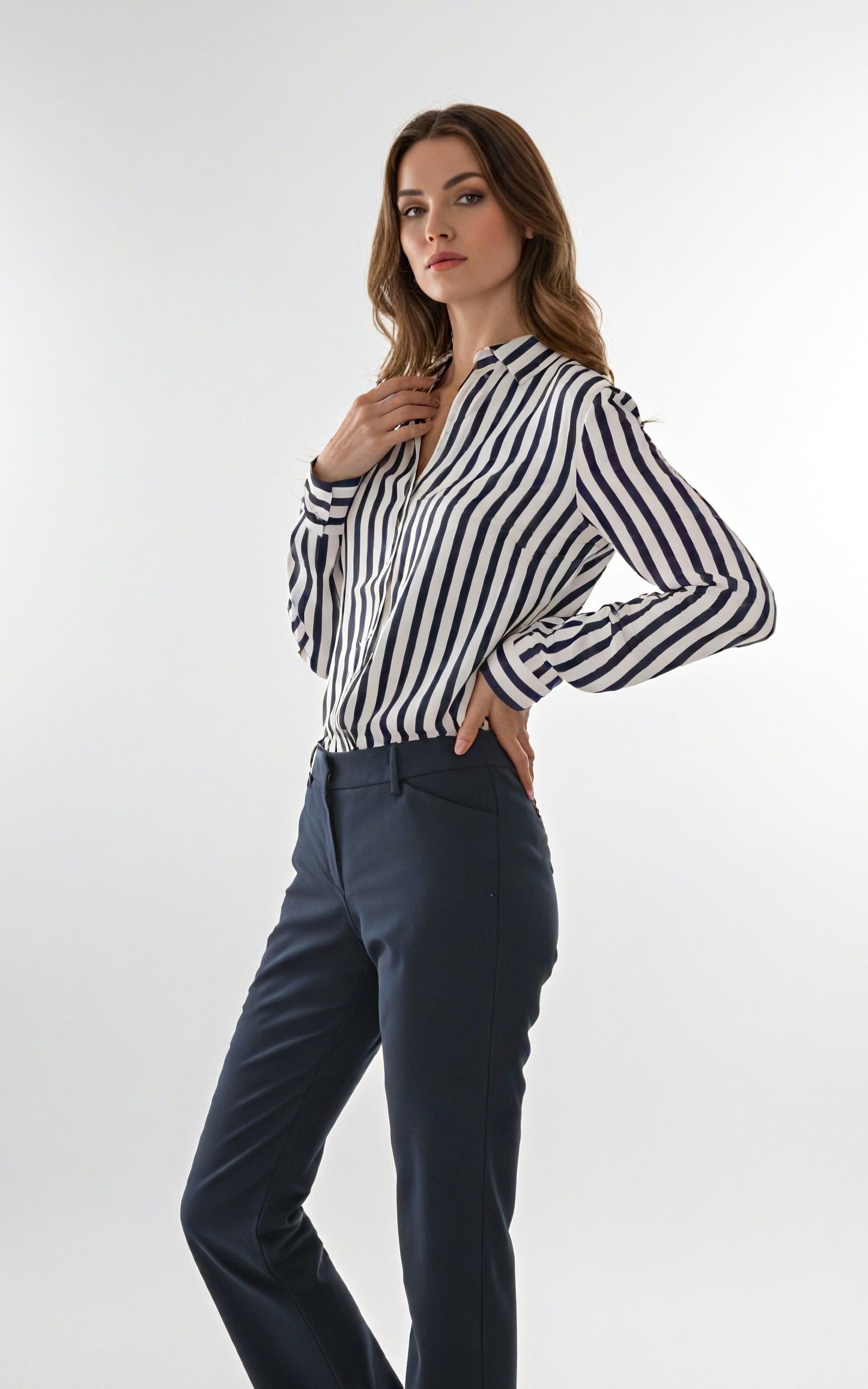 Long Sleeve Button Down Shirt, Classic Blouse with Pearl Buttons