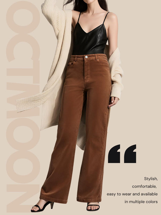 OctMoon Corduroy Pants Women Straight Leg Casual Trousers – Garment Dyed Pantalones de Pana para Mujer