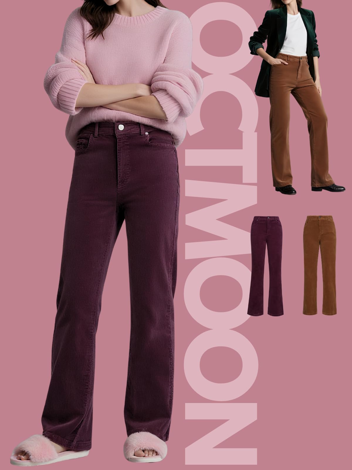 OctMoon Corduroy Pants Women Straight Leg Casual Trousers – Garment Dyed Pantalones de Pana para Mujer