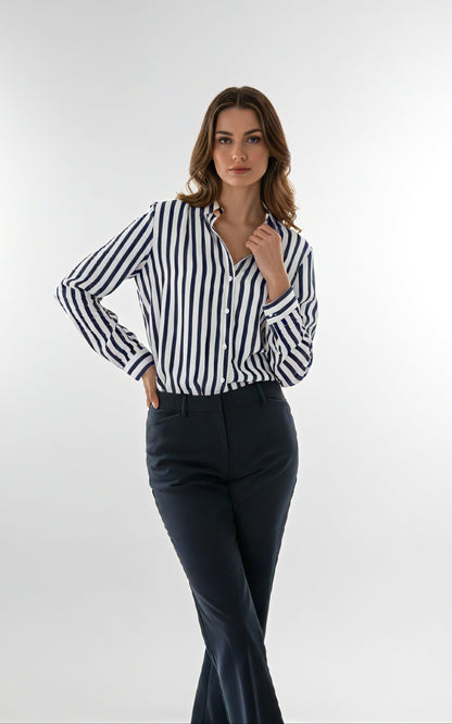 Long Sleeve Button Down Shirt, Classic Blouse with Pearl Buttons