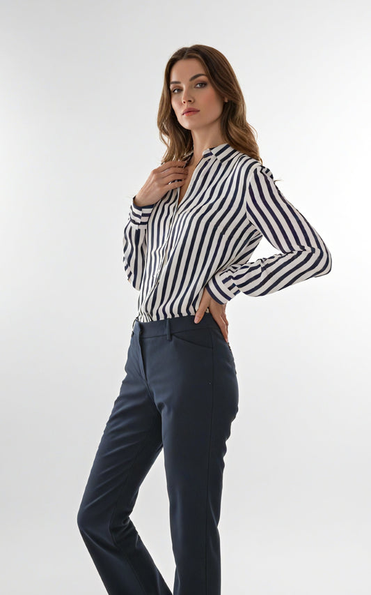 Long Sleeve Button Down Shirt, Classic Blouse with Pearl Buttons