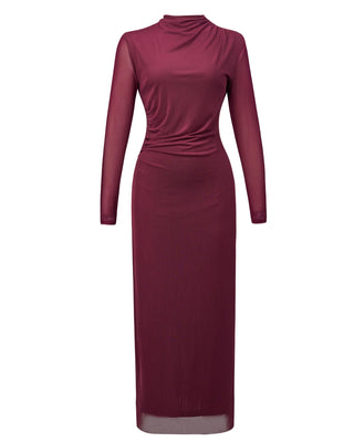 Long Sleeve Maxi Dress Mesh High Neck Bodycon Evening Dress
