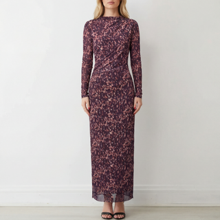 Long Sleeve Maxi Dress Mesh High Neck Bodycon Evening Dress