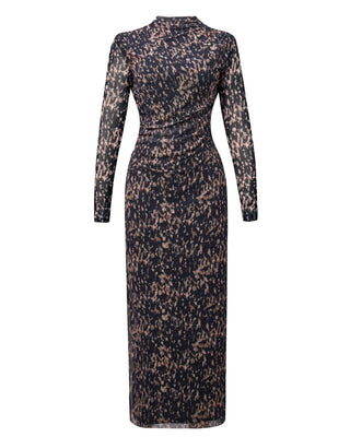 Long Sleeve Maxi Dress Mesh High Neck Bodycon Evening Dress